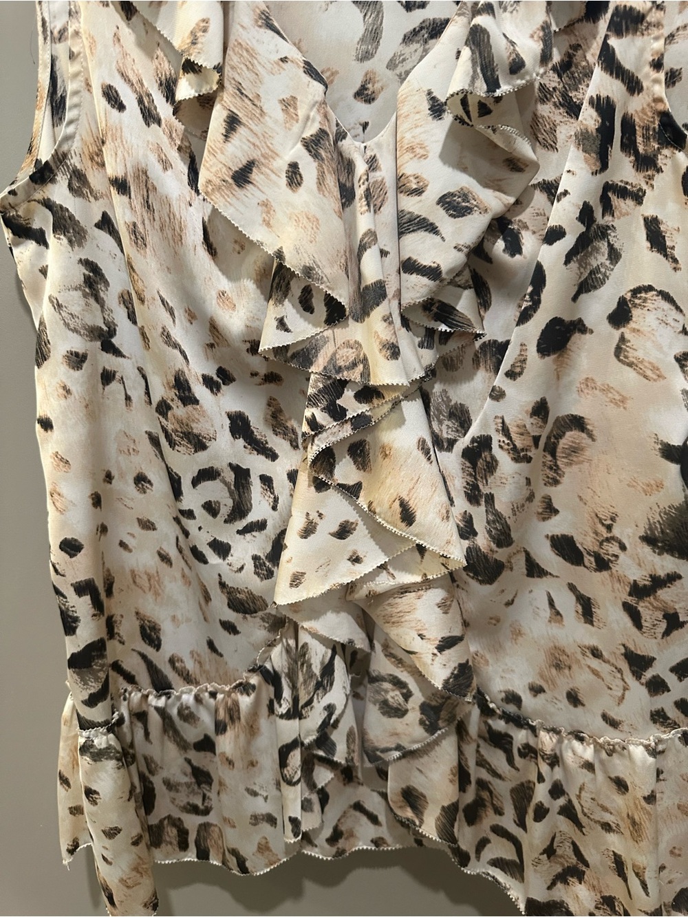 Alfani Leopard Print Ruffle Sleeveless Top - Cream & Black - Picture 2 of 4
